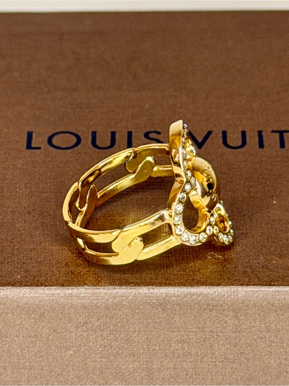 Louis Vuitton Crystal Flower Cocktail Ring | Gold Tone | Size 7 | Full Inclusion - Picture 5 of 8
